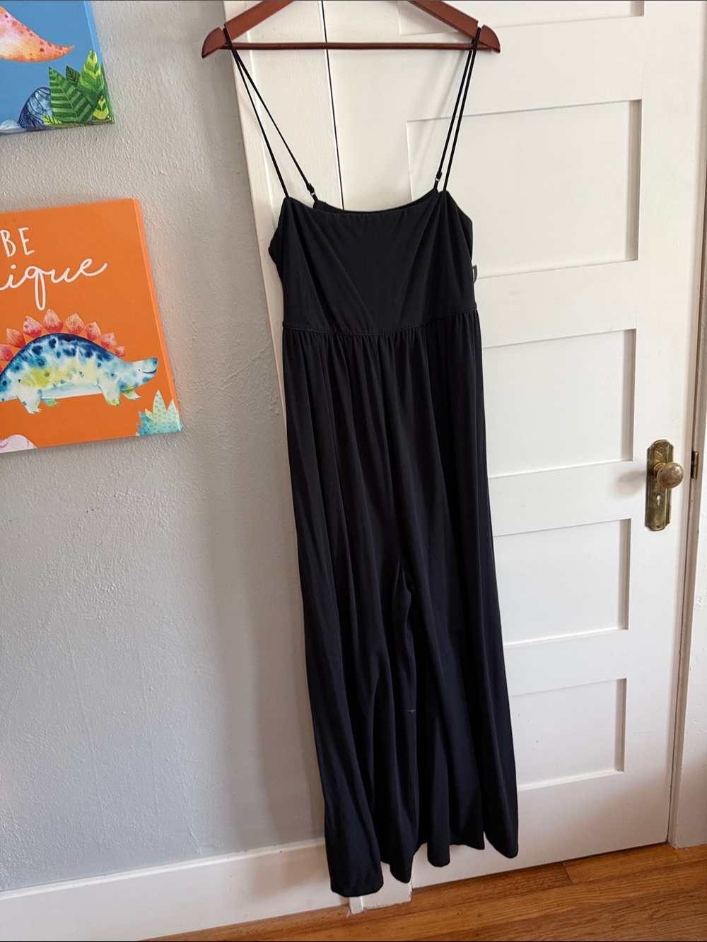 American Eagle Outfitters Black Wide-Leg Spaghetti Strap Jumpsuit